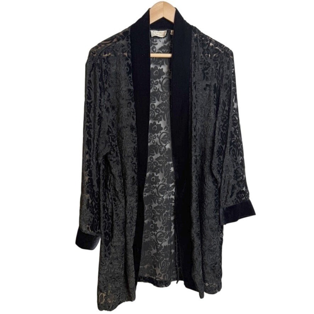 Vintage Victorias Secret Gold Label Velvet Lace Robe Witchy Gothic Dark Romantic